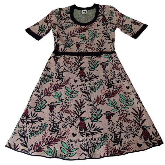 M MISSONI‎ Knit Dress Circle Skirt XS/SM Unique Rare Novelty Print Words Animals - Picture 1 of 16